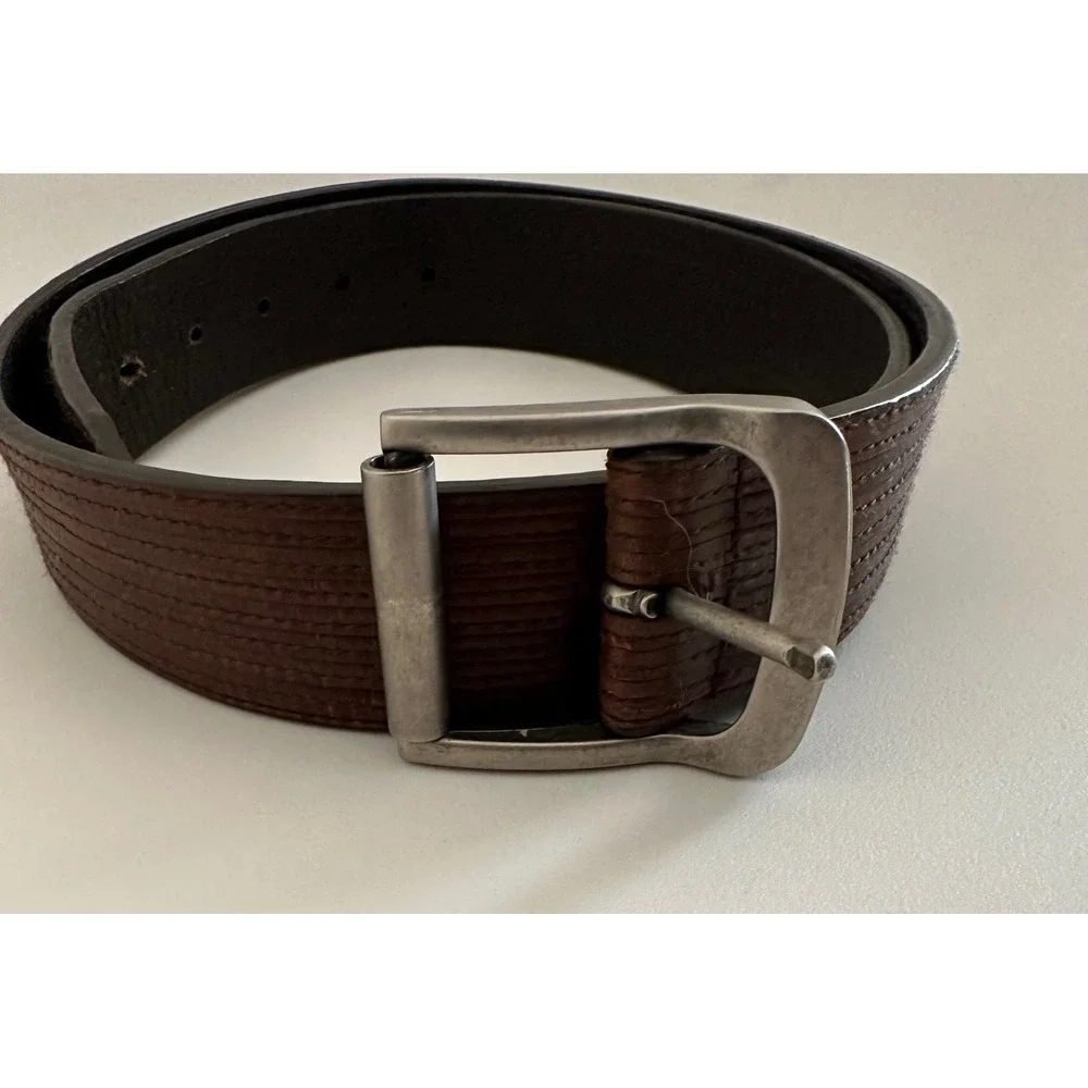 Trafalgar Mens Brown Oil Tanned Vegetable Leather Ribbed Stitched Belt Size 36